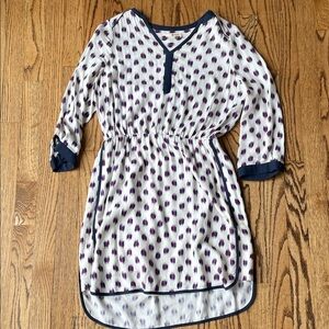 Striped Dot Print Tunic Dress with Navy Trim
